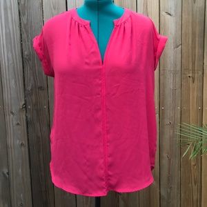 Watermelon chiffon split neck blouse